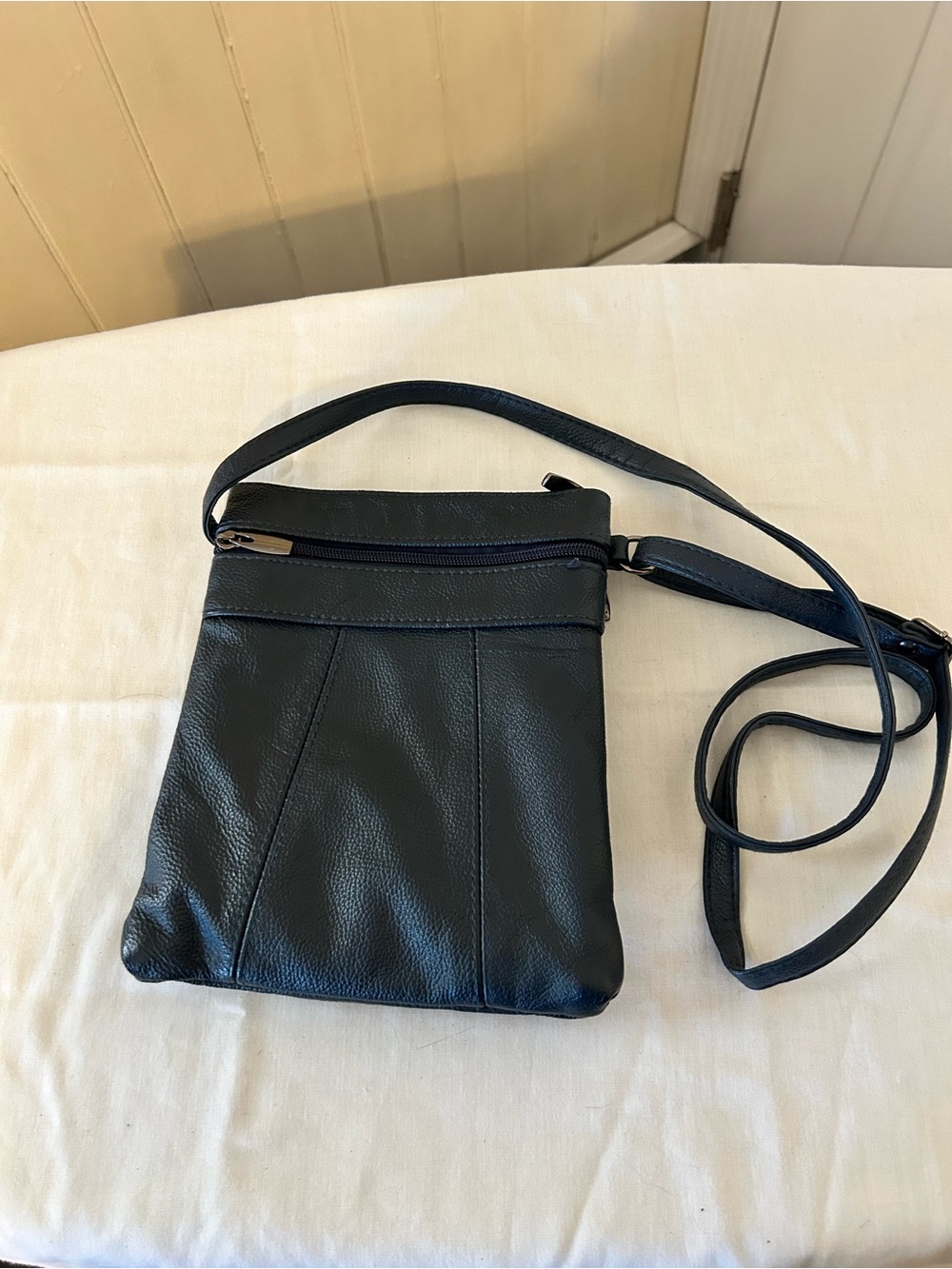Navy Blue Faux Leather Crossbody Bag